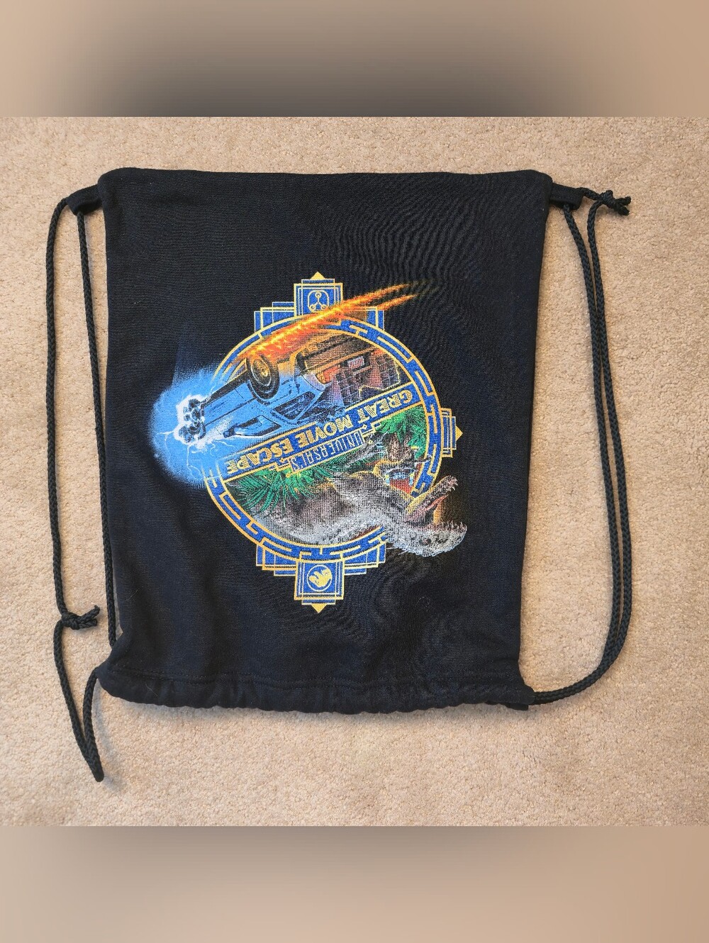 Universal Studio Great Movie Escape Backpack Black Drawstring Cinch Bag New